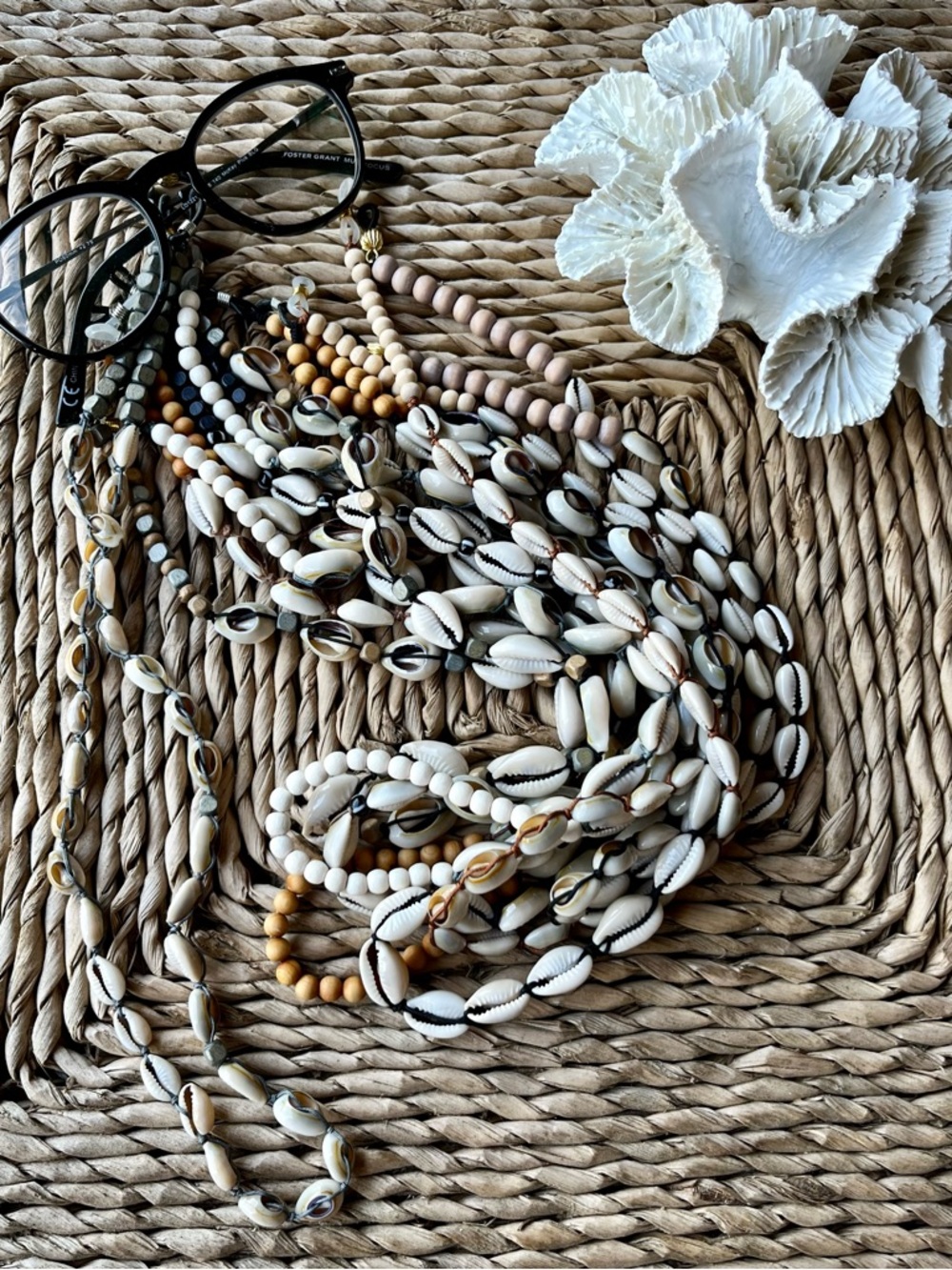 Handmade Cowrie Shell Multi-Strand Necklace - Natural White & Tan